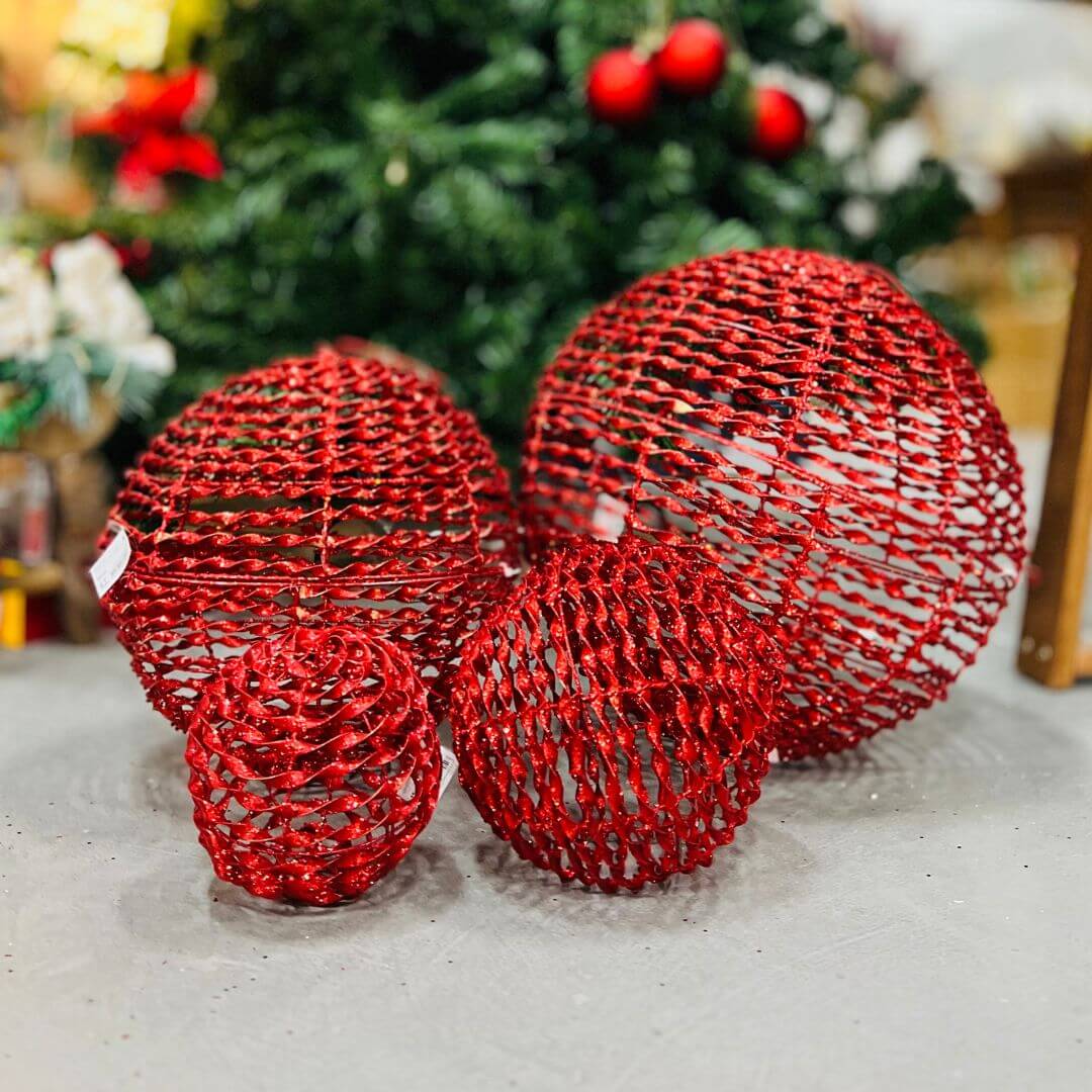 Bola Decorada Natal Aramada Vermelho - 15cm