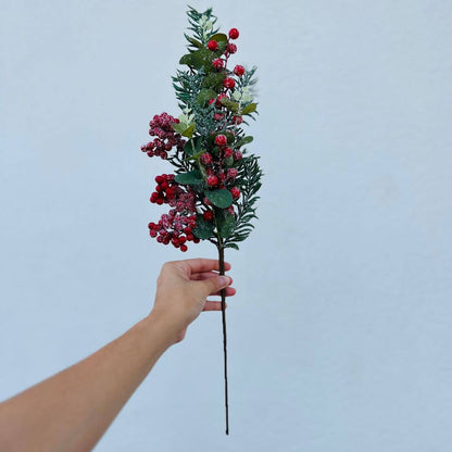 Galho Com Frutas Vermelho Nevado - 58cm