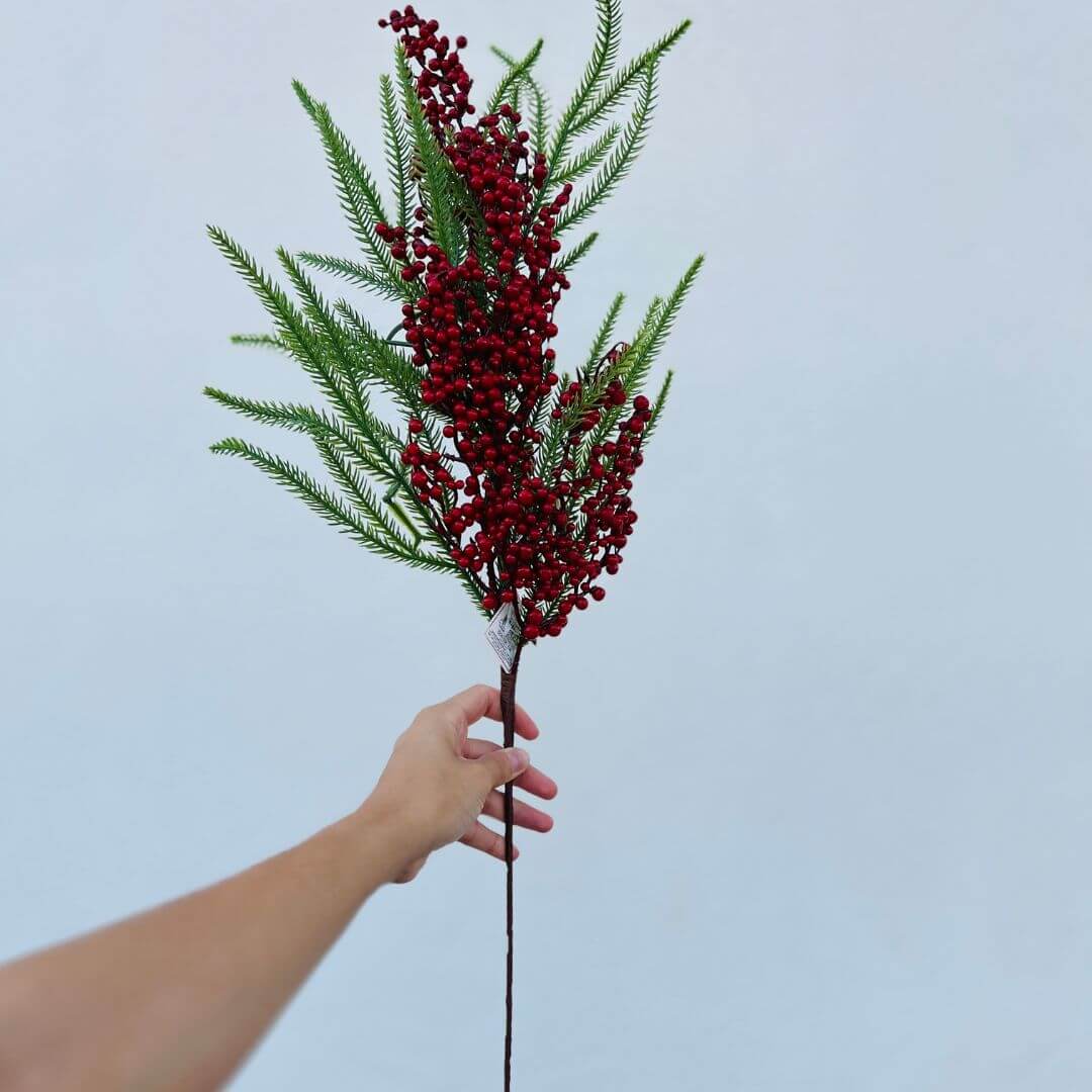 Galho Com Folhas e Frutas - 77cm