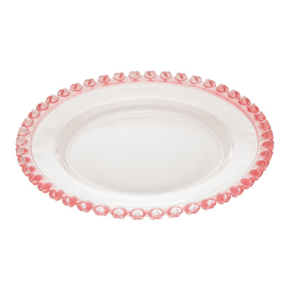 Prato para Sobremesa de Cristal de Chumbo Coracao Borda Rosa 20cm