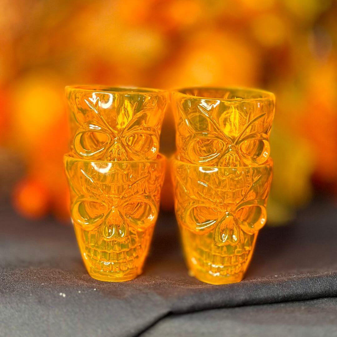 Conjunto de 4 Copos de Plástico Caveira - Shot Glasses Laranja