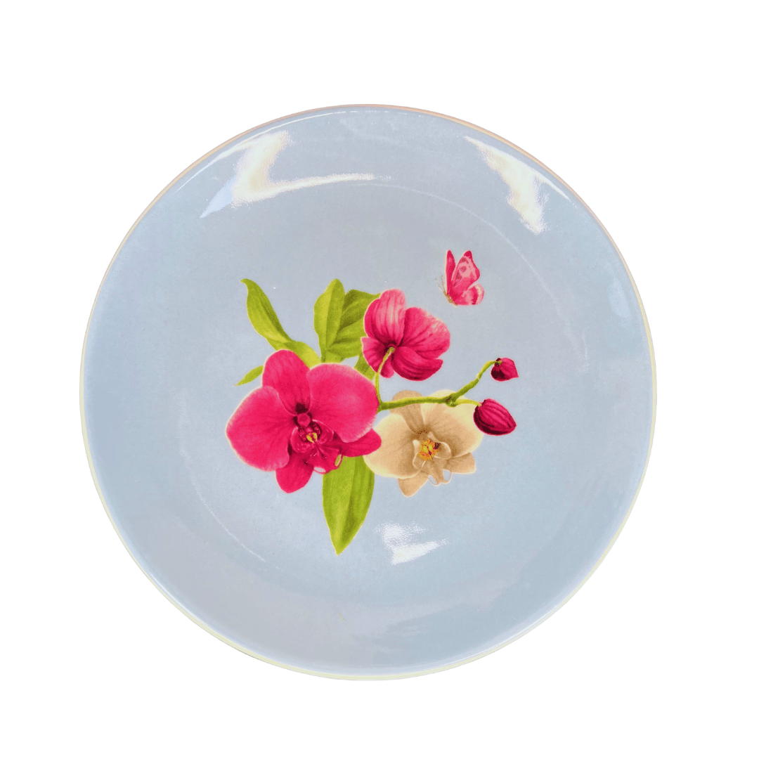 Prato de Sobremesa Trendy Azul com Flores de Cerâmica 20cm