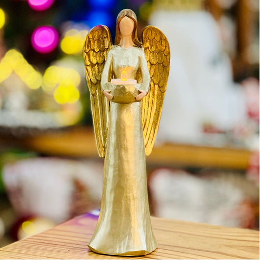 Anjo em Castiçal - Dourado Natal 33cm