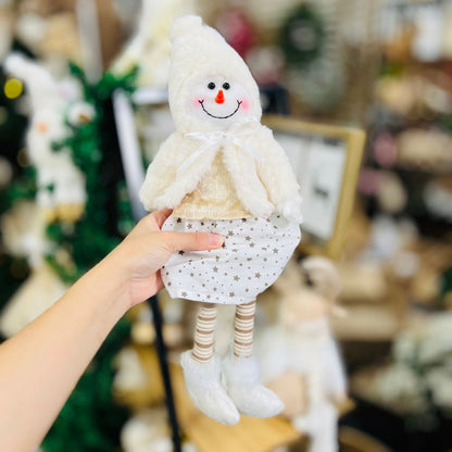 Boneco de Neve Natal Sentado - Branco Champagne 43cm