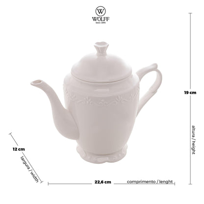 Bule Porcelana para Cha Alto Relevo Branco 1l