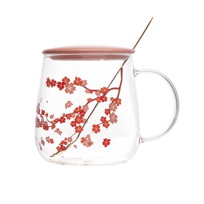 Caneca de Vidro com Tampa e Colher Sakura 500ml