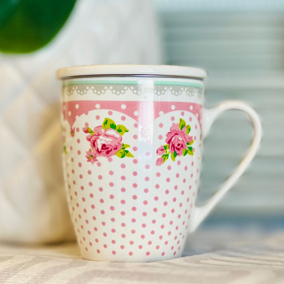 Caneca de Porcelana Com Tampa e Filtro - Rose 310ml