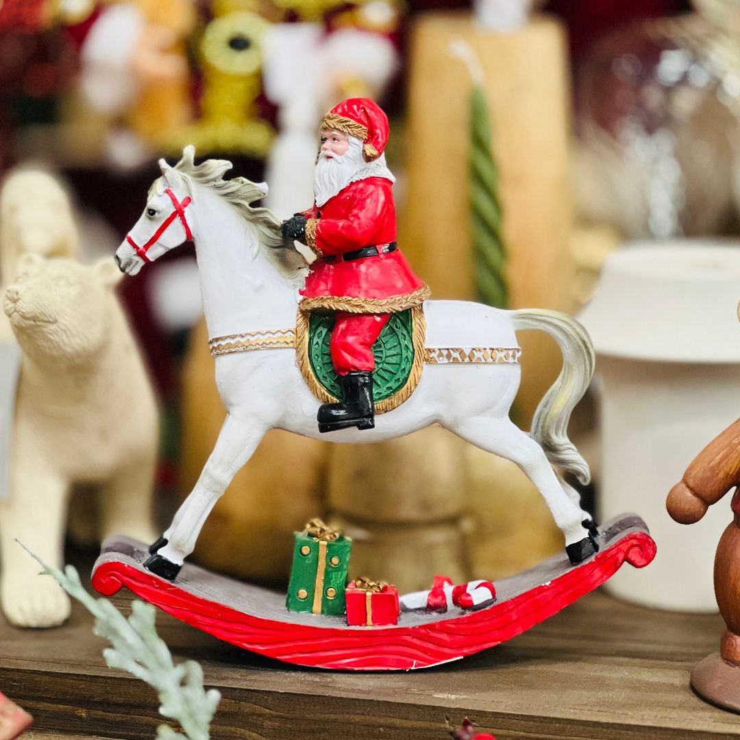 Cavalo Decorativo Com Papai Noel - 24cm