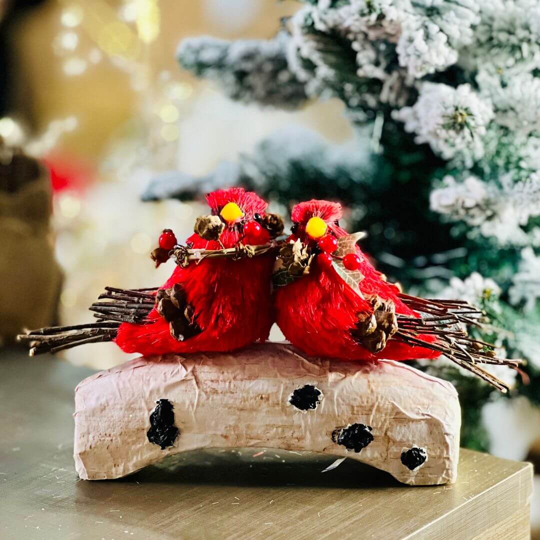 Casal de Pássaros em Vermelho - Natal - 15cm