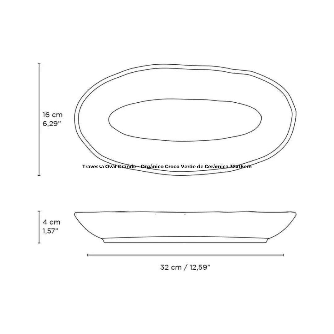 Travessa Oval Grande - Orgânico Croco Verde de Cerâmica 32x16cm