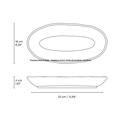 Travessa Oval Grande - Orgânico Croco Verde de Cerâmica 32x16cm