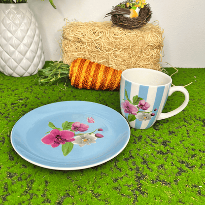 Prato de Sobremesa Trendy Azul com Flores de Cerâmica 20cm