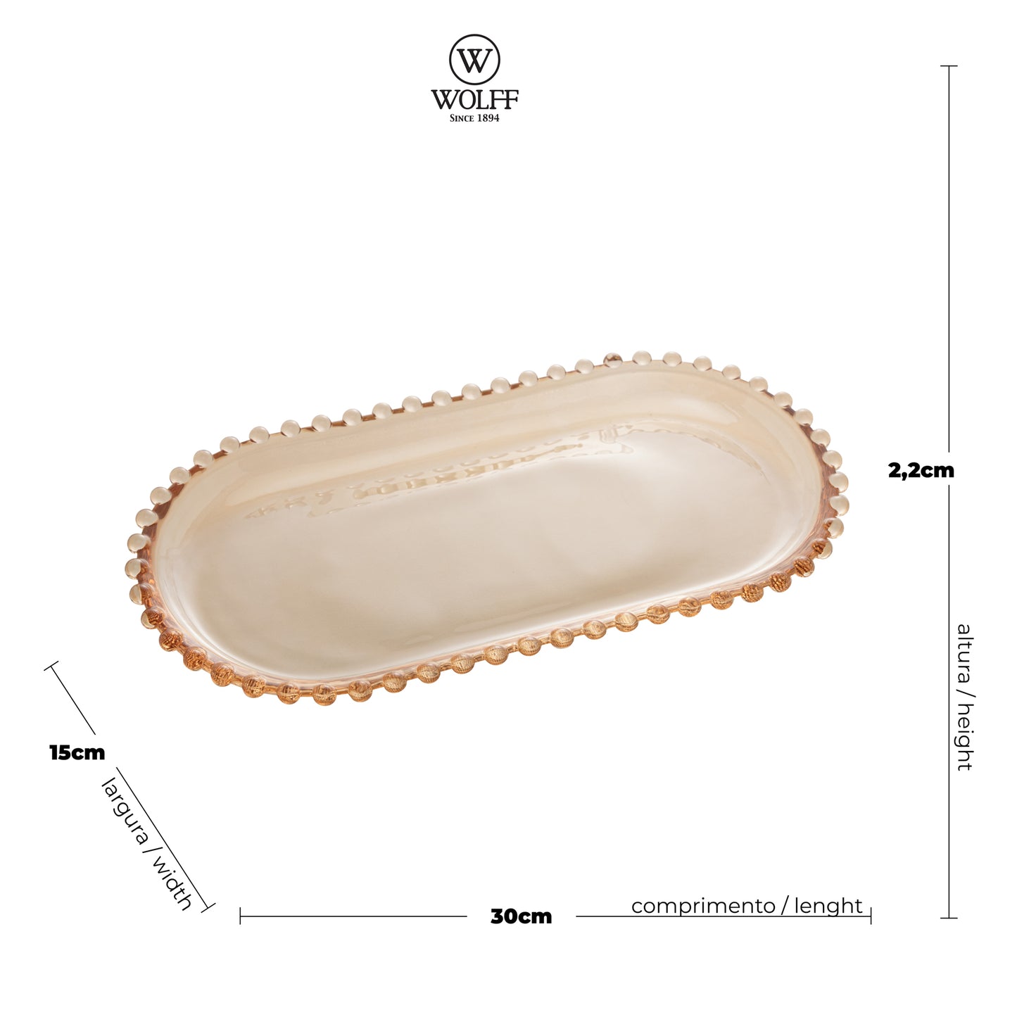 Travessa Cristal de Chumbo Oval Pearl Ambar 30x15x2cm