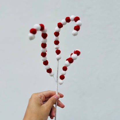 Galho Pompom Vermelho e Branco - 40cm