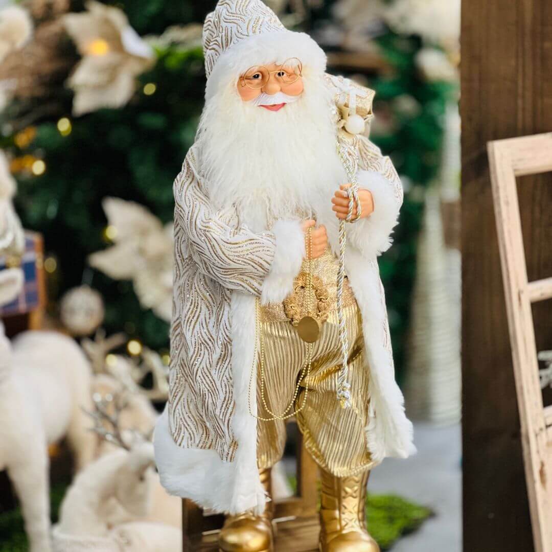 Papai Noel Com Saco de Presentes - Dourado 88cm