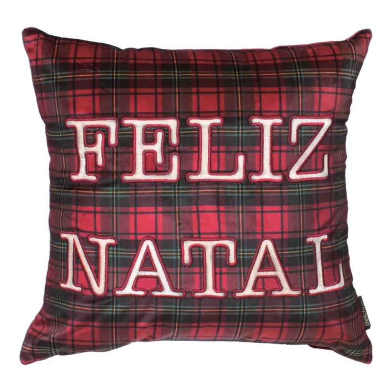 Capa Natalina Feliz Natal com Bordado 43x43cm