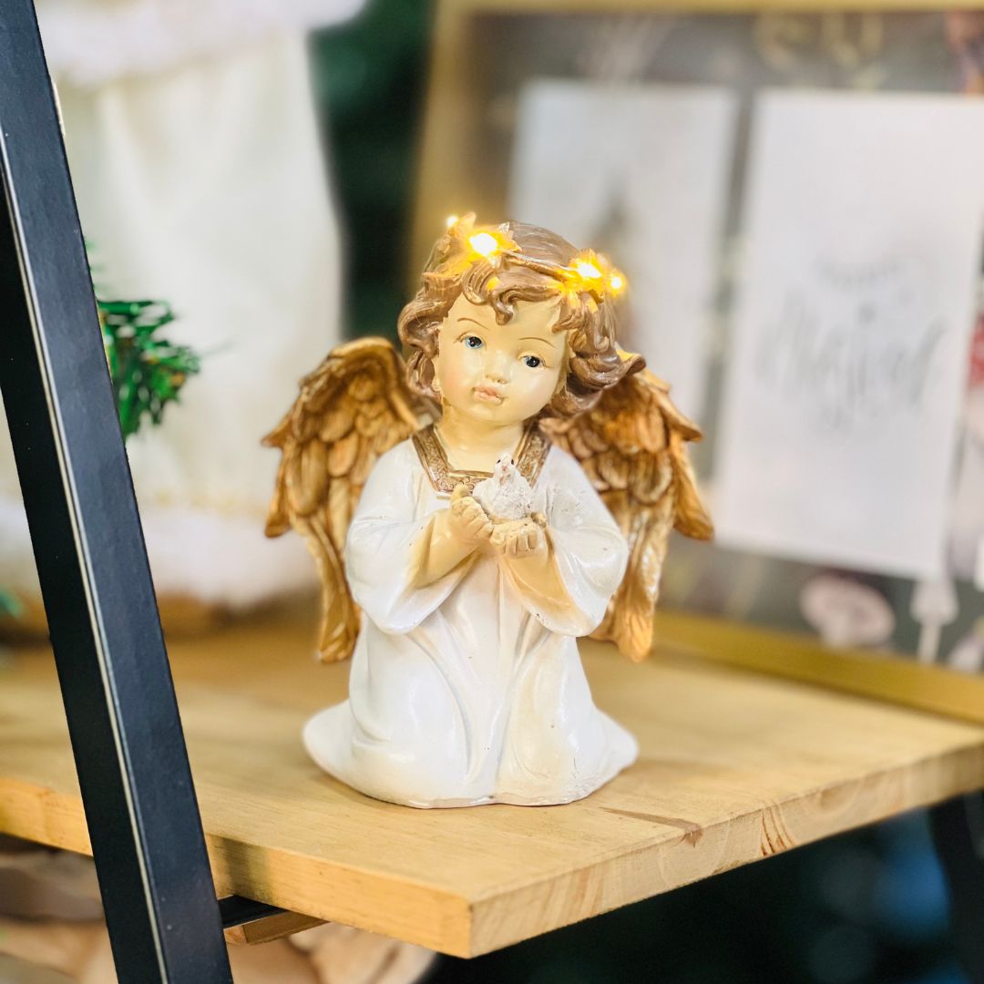 Anjo Sentado Com Led - 15cm