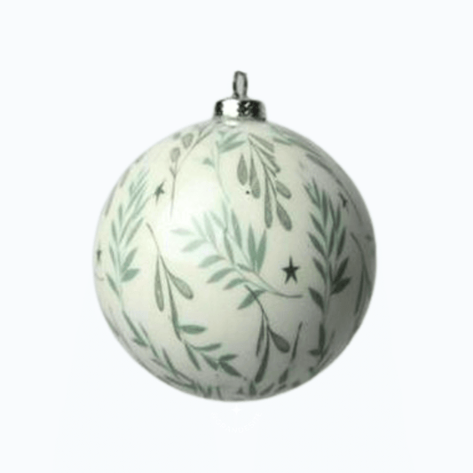 Caixa com 3 Bolas de Natal Decorada Branca Com Verde 10cm