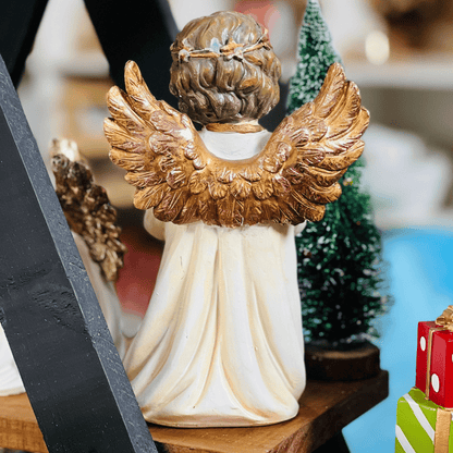 Anjo de Natal Com Livro - Enfeite Decorativo com Luzes na Auréola