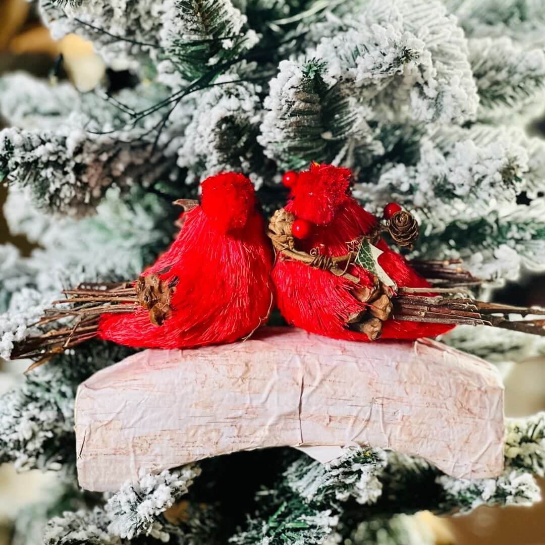 Casal de Pássaros em Vermelho - Natal - 15cm