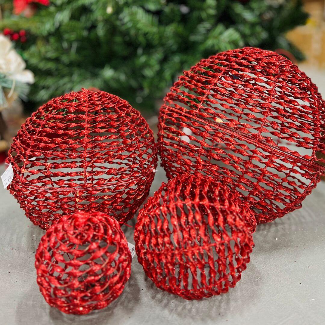 Bola Decorada Natal Aramada Vermelho - 40cm