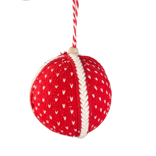 Caixa com 3 Bolas de Natal Decorada Tricot Vermelha 10cm