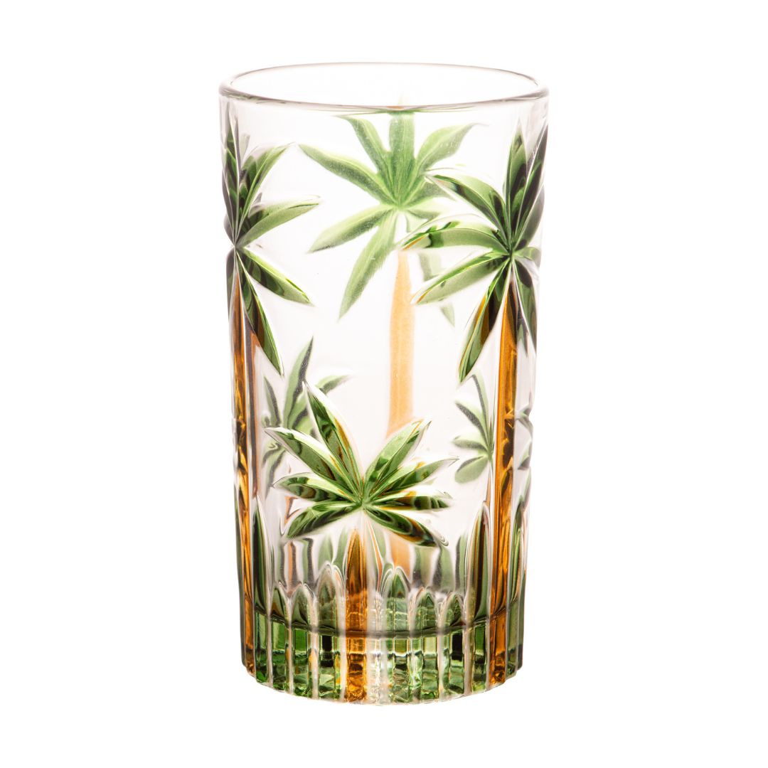 Conjunto de 6 Copos Altos Cristal - Palm Tree Handpaint 360ml