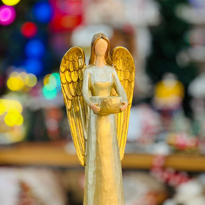 Anjo em Castiçal - Dourado Natal 33cm