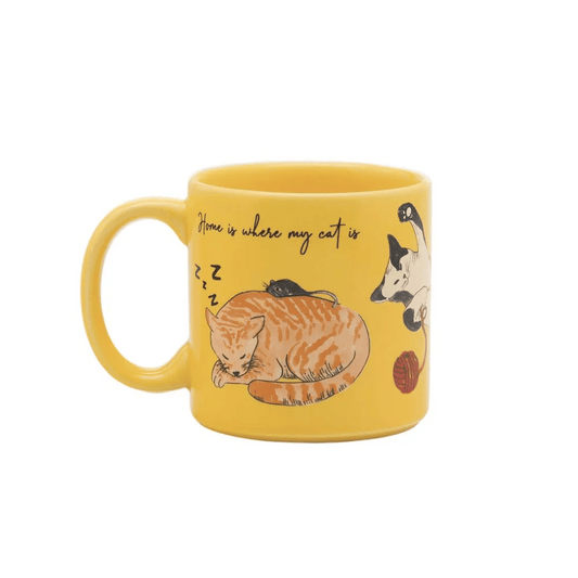 Caneca Cat de Cerâmica Amarela 330ml