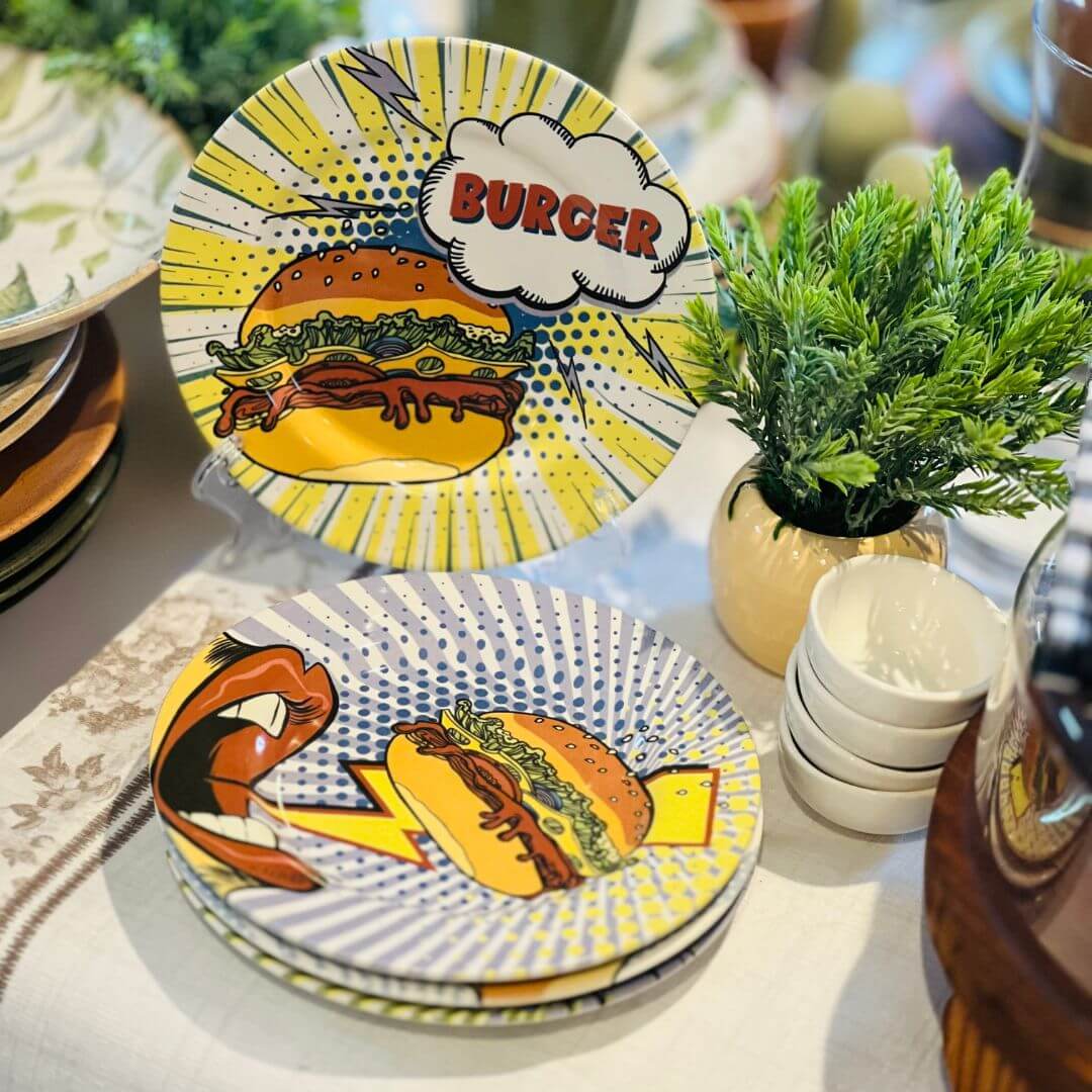 Kit 8 Peças Burger Com mini Molheira Branca em Cerâmica