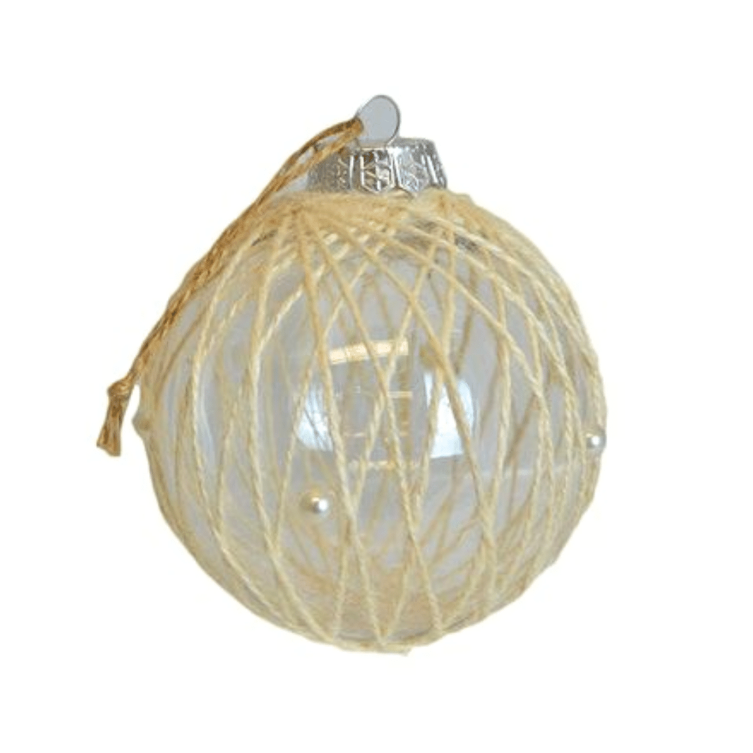 Caixa com 3 Bolas de Natal Decorada Translucida Natural Com Perola 10cm