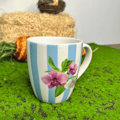 Caneca Trendy Listrada Com Flores de Cerâmica 370ml