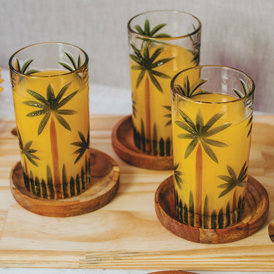 Conjunto de 6 Copos Altos Cristal - Palm Tree Handpaint 360ml