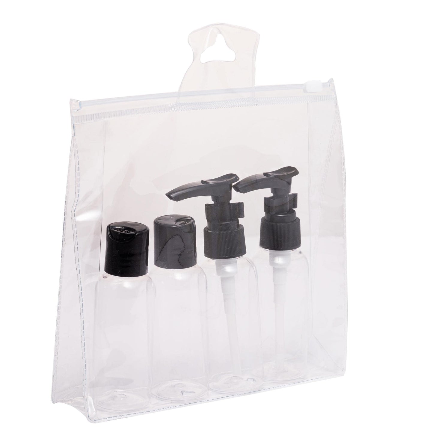 Conjunto 4 Frascos para Viagem de Plastico Com Tampa Preta 17cmx4,5cmx15,5cm