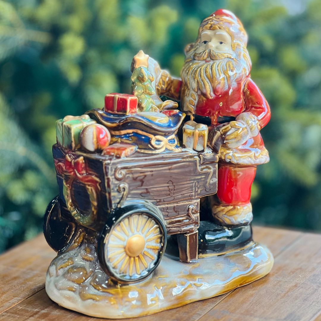 Papai Noel Com Carrinho - Porcelana 24cm