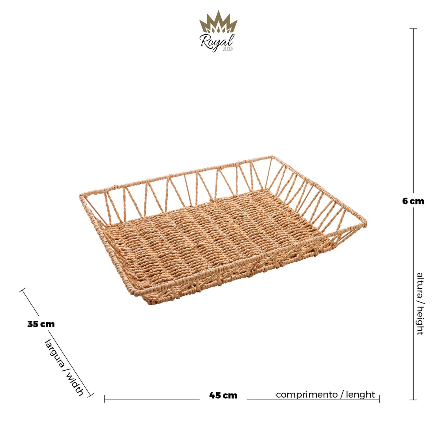 Bandeja Papel e Metal Retangular 45x35x6cm