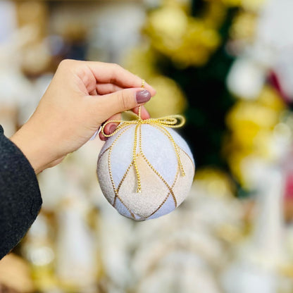 Bola Decorada Natal Champanhe Branco - 10cm