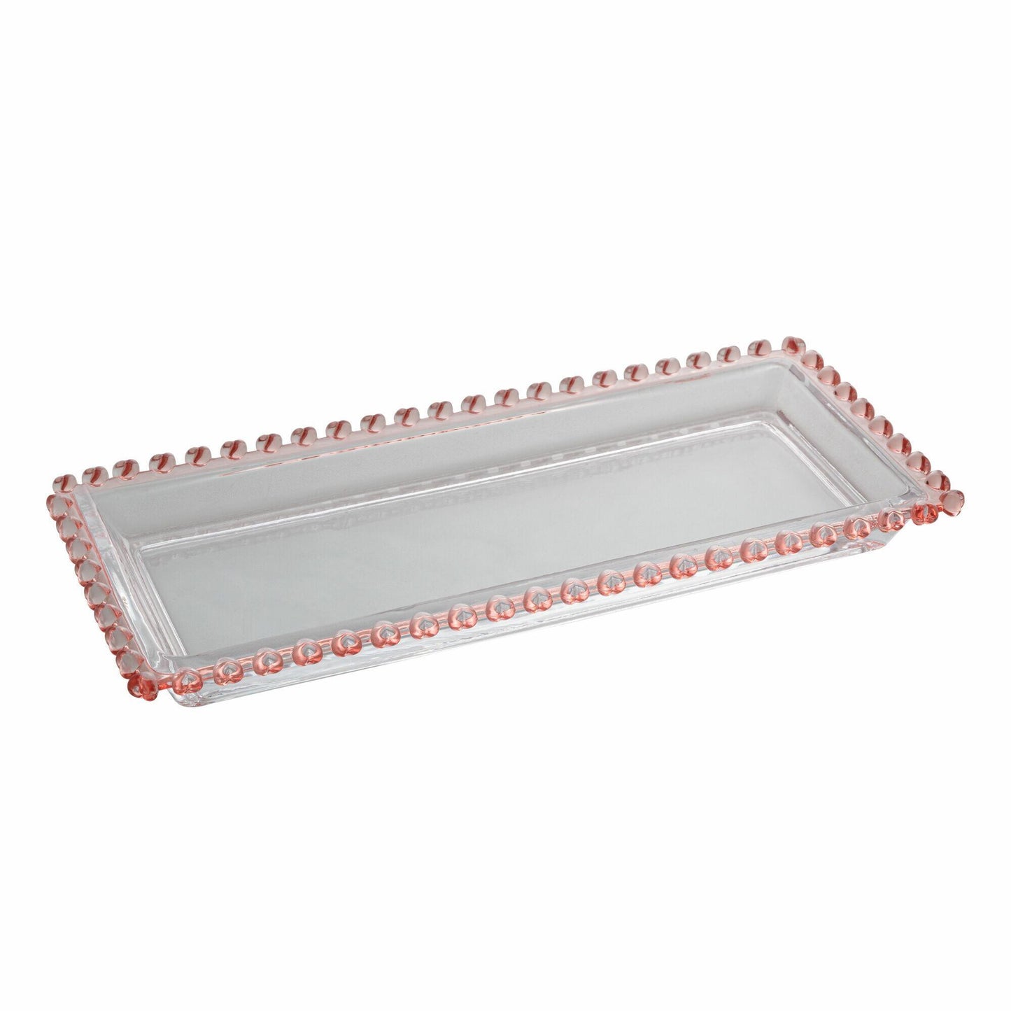 Travessa Retangular de Cristal de Chumbo Coracao Borda Rosa 30x13x3cm