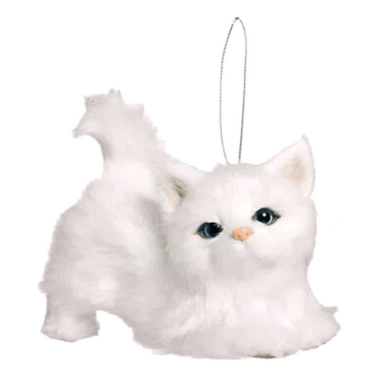 Gato Decorativo Pelucia Sentado Branco 12cm