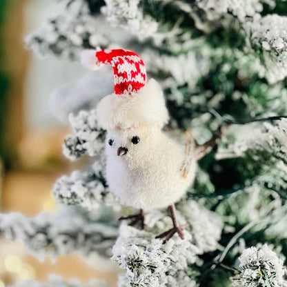 Pássaro de Natal com Gorro Vermelho - 14cm