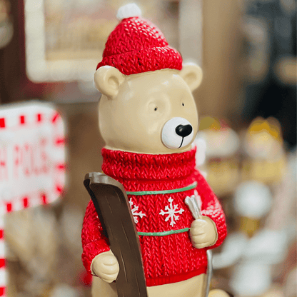 Urso de Natal Esquiando em Resina