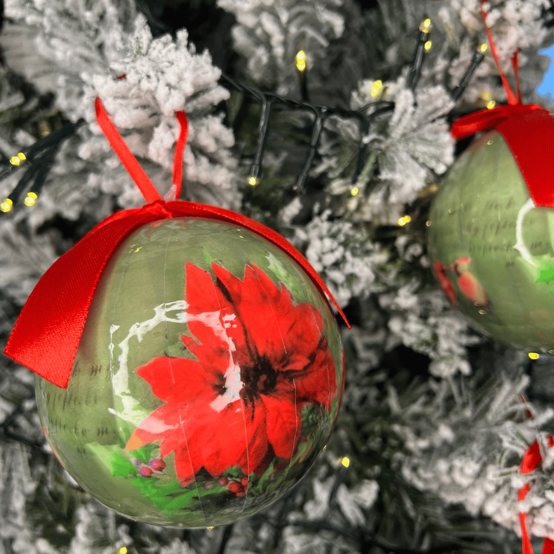 Caixa com 3 Bolas de Natal Decoradas Verde e Vermelho 10cm