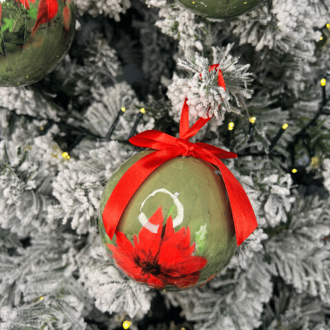 Caixa com 3 Bolas de Natal Decoradas Verde e Vermelho 10cm