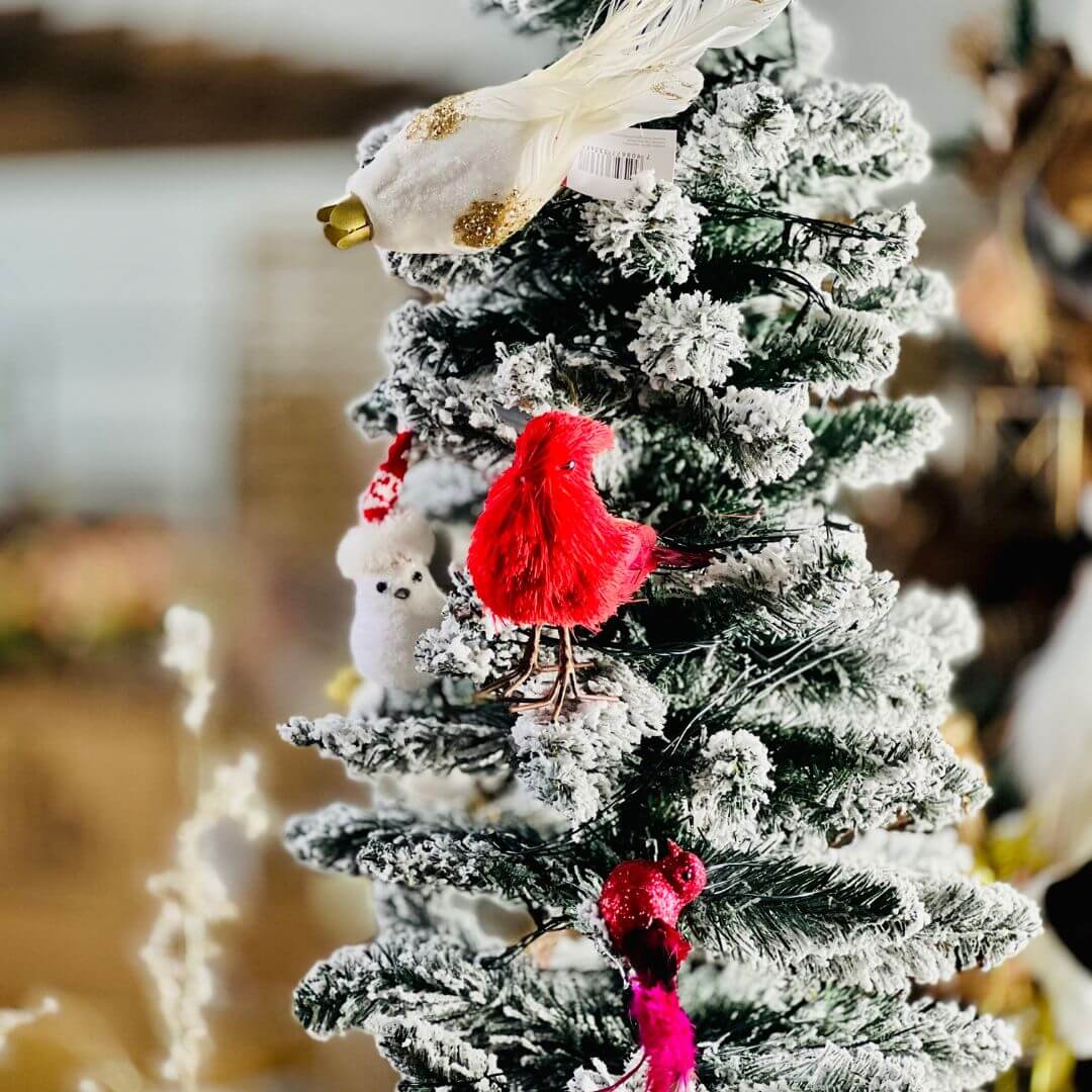 Pássaro de Natal com Gorro Vermelho - 14cm