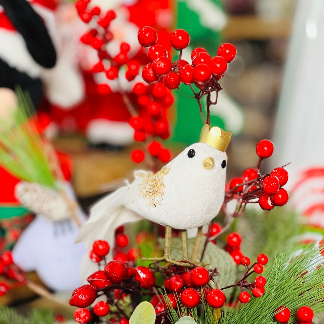 Pássaro Branco com Dourado - Enfeite de Natal