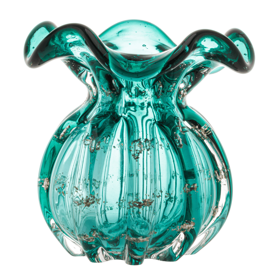 Vaso De Vidro Italy Azul Tiffany e Dourado 11,5x13cm