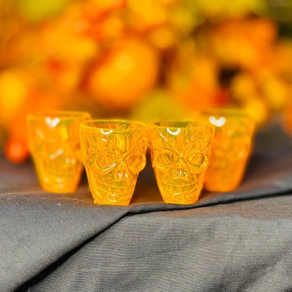 Conjunto de 4 Copos de Plástico Caveira - Shot Glasses Laranja