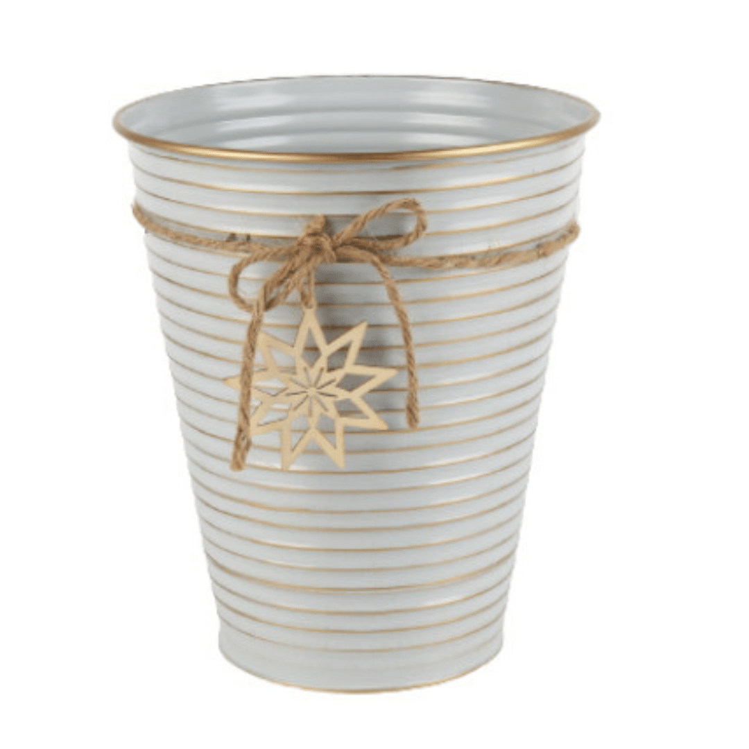 Vaso de Metal com Pingente Estrela Mdf 26x22x22cm