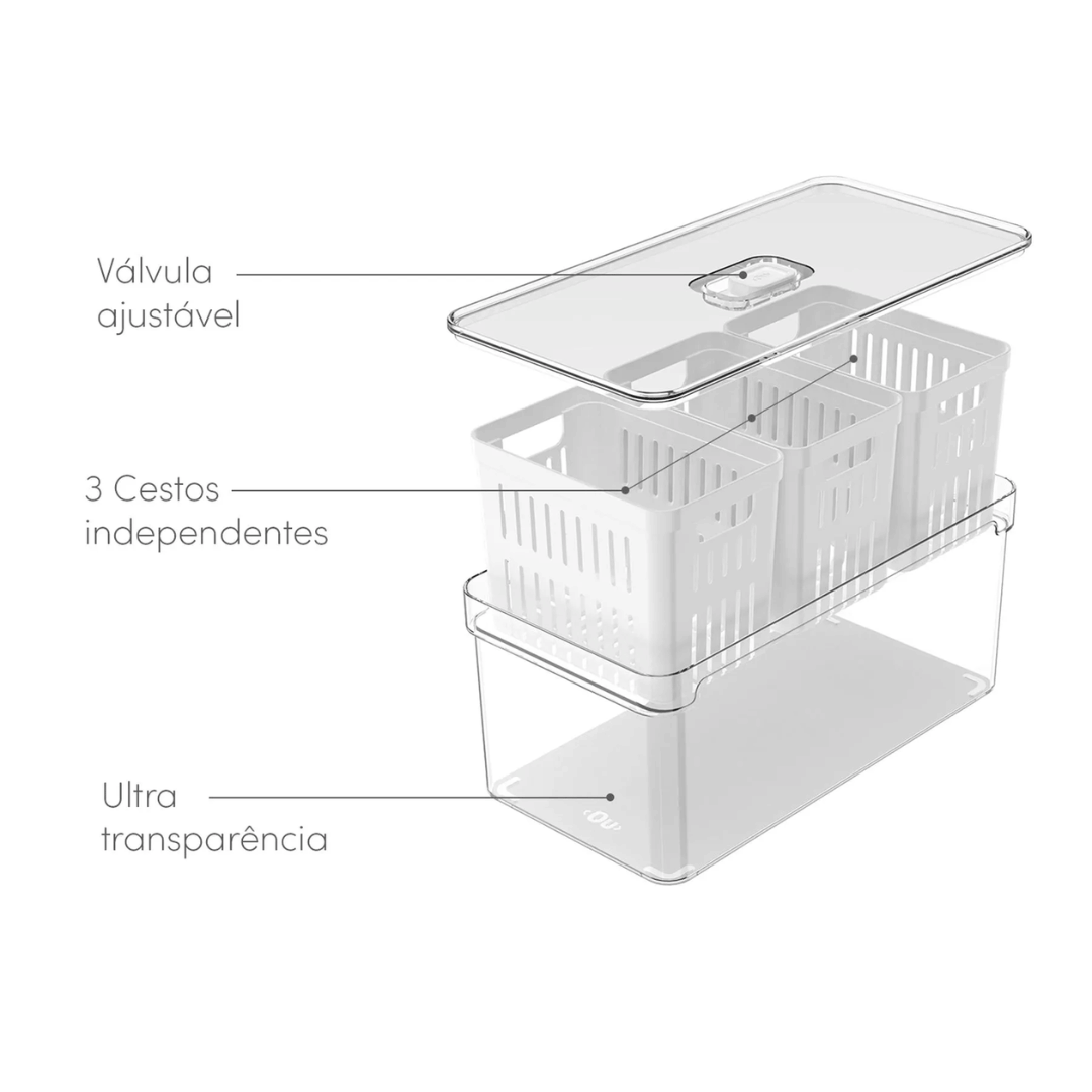 Organizador com Cesto Triplo Clear Fresh 15x30x13cm 5l