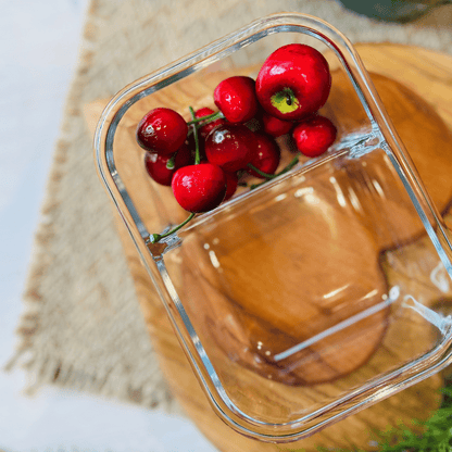 Pote Hermético de Vidro Borossilicato Resistente a Calor com Divisoria e Tampa Plástica 640ml